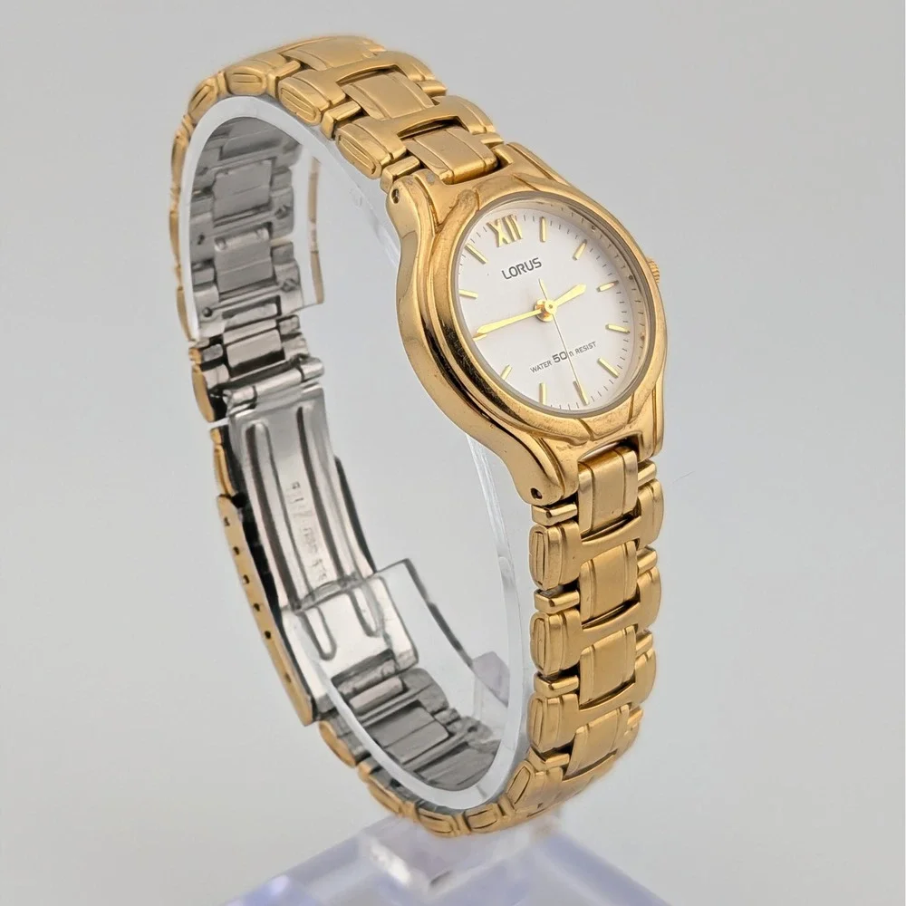 Lorus V501-X263 Women's Gold Tone White Dial Roman Numeral Quartz Watch 24mm 7